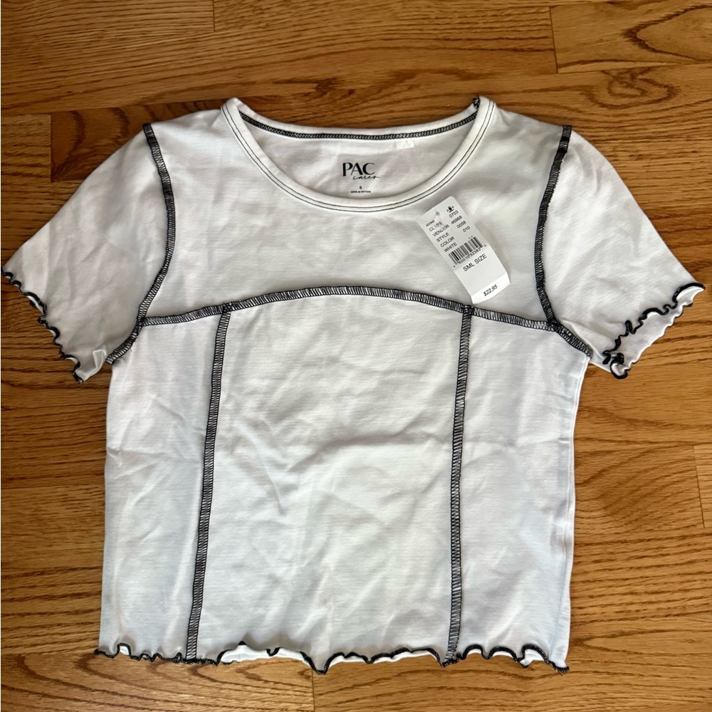 White and Black Trim Women's Top